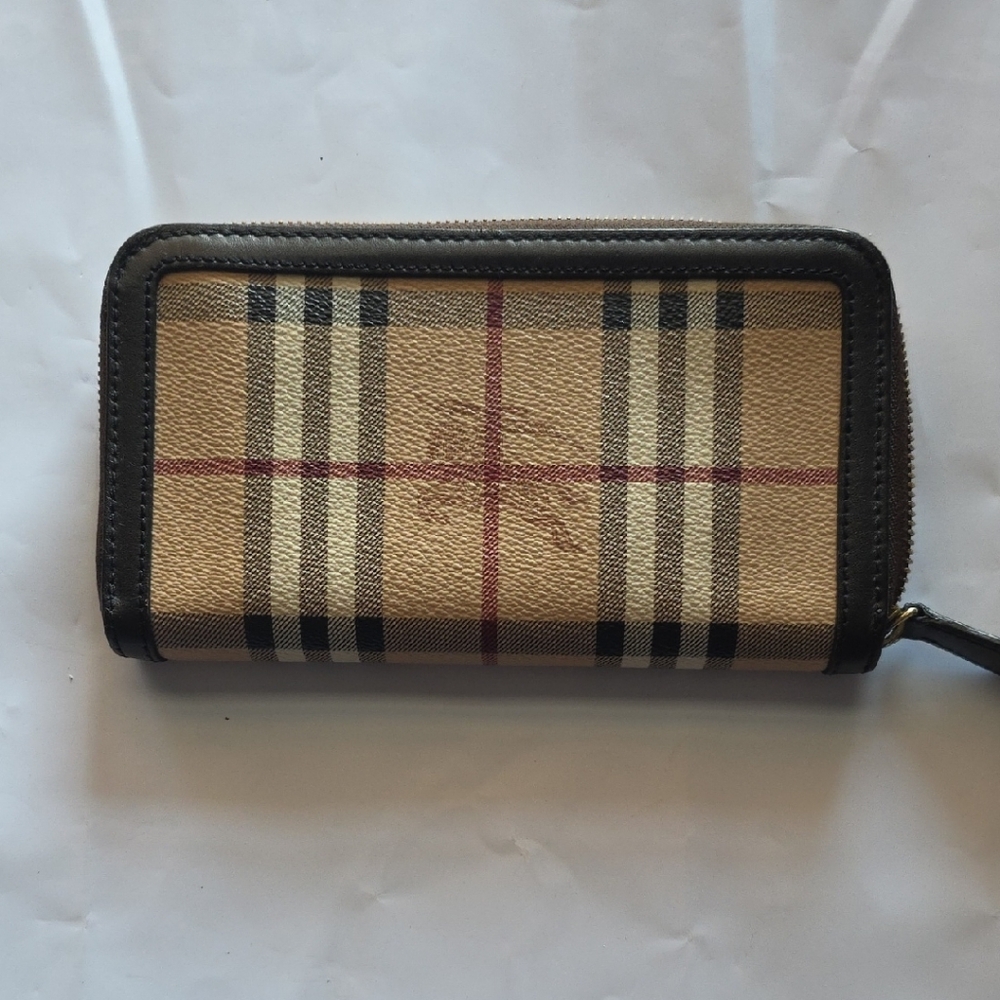 Burberry Black Leather Wallet with Gold Zipper
